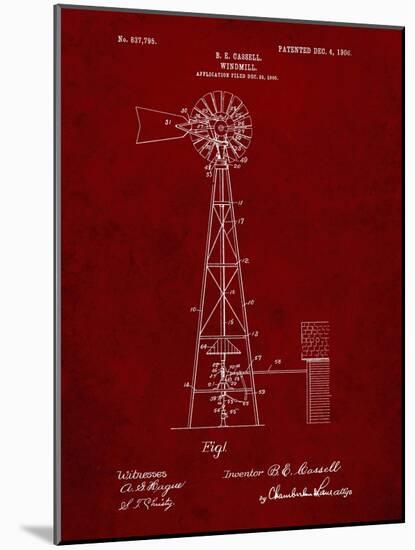PP1137-Burgundy Windmill 1906 Patent Poster-Cole Borders-Mounted Giclee Print