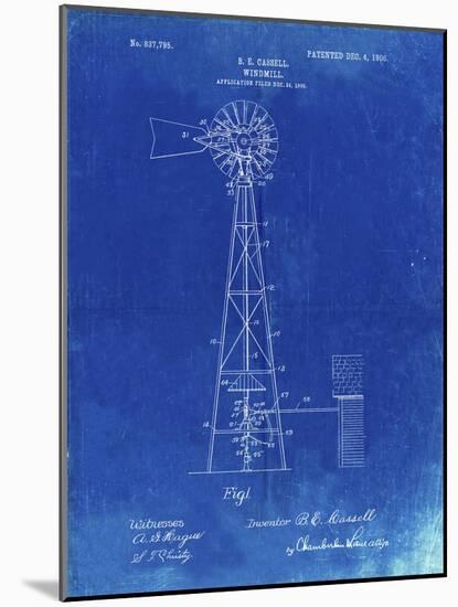 PP1137-Faded Blueprint Windmill 1906 Patent Poster-Cole Borders-Mounted Giclee Print