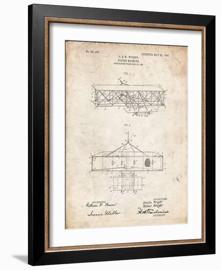 PP1139-Vintage Parchment Wright Brother's Aeroplane Patent-Cole Borders-Framed Giclee Print