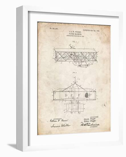 PP1139-Vintage Parchment Wright Brother's Aeroplane Patent-Cole Borders-Framed Giclee Print