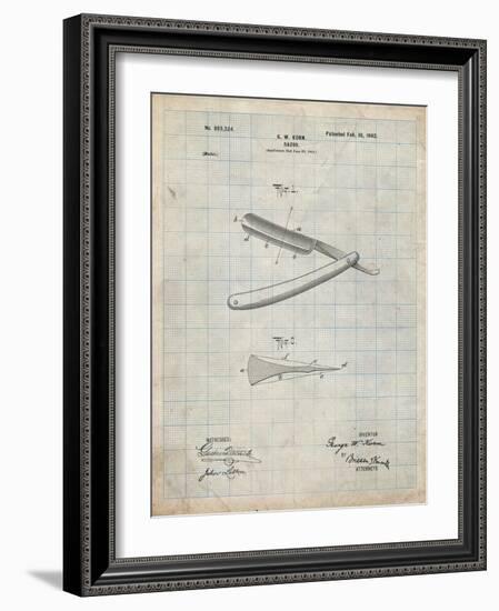 PP1178-Antique Grid Parchment Straight Razor Patent Poster-Cole Borders-Framed Giclee Print