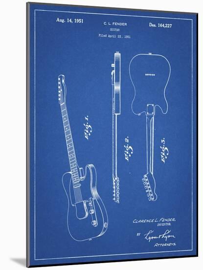 PP121- Blueprint Fender Broadcaster Electric Guitar Patent Poster-Cole Borders-Mounted Giclee Print