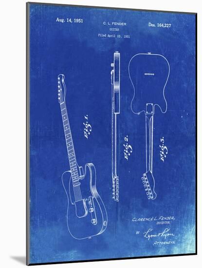 PP121- Faded Blueprint Fender Broadcaster Electric Guitar Patent Poster-Cole Borders-Mounted Giclee Print