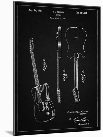 PP121- Vintage Black Fender Broadcaster Electric Guitar Patent Poster-Cole Borders-Mounted Giclee Print