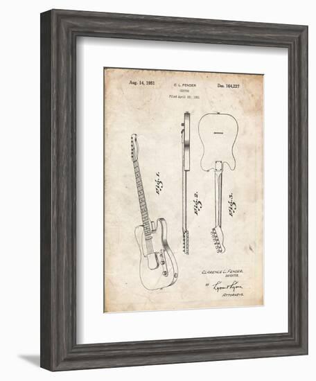 PP121- Vintage Parchment Fender Broadcaster Electric Guitar Patent Poster-Cole Borders-Framed Giclee Print