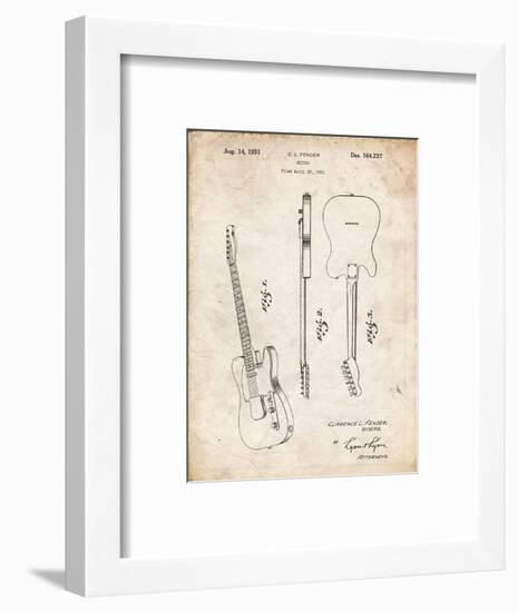 PP121- Vintage Parchment Fender Broadcaster Electric Guitar Patent Poster-Cole Borders-Framed Giclee Print