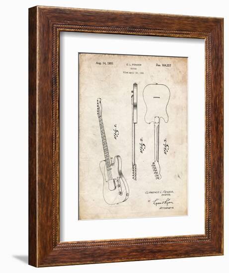 PP121- Vintage Parchment Fender Broadcaster Electric Guitar Patent Poster-Cole Borders-Framed Giclee Print