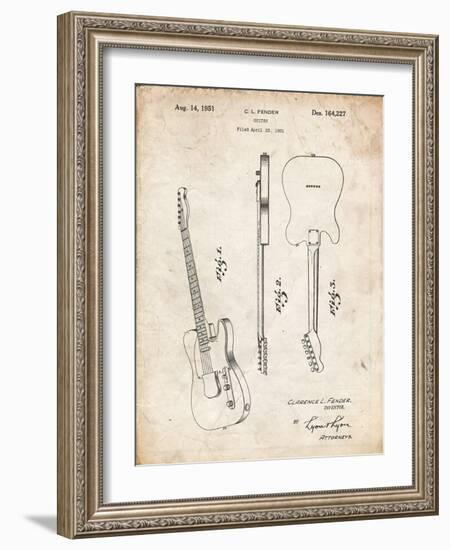 PP121- Vintage Parchment Fender Broadcaster Electric Guitar Patent Poster-Cole Borders-Framed Giclee Print