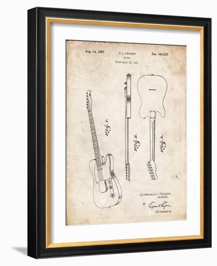 PP121- Vintage Parchment Fender Broadcaster Electric Guitar Patent Poster-Cole Borders-Framed Giclee Print