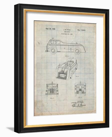 PP128- Antique Grid Parchment Firetruck 1939 Patent Poster-Cole Borders-Framed Giclee Print