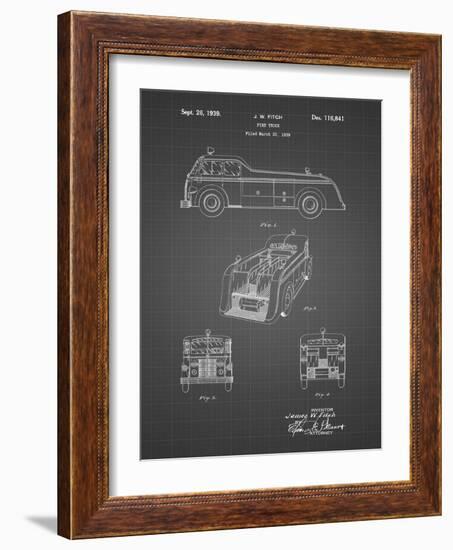 PP128- Black Grid Firetruck 1939 Patent Poster-Cole Borders-Framed Giclee Print