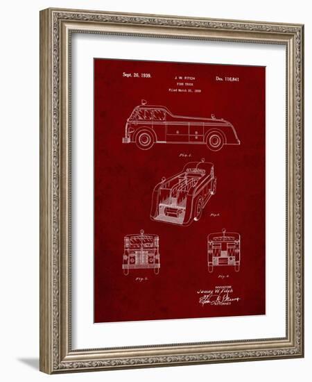 PP128- Burgundy Firetruck 1939 Patent Poster-Cole Borders-Framed Giclee Print