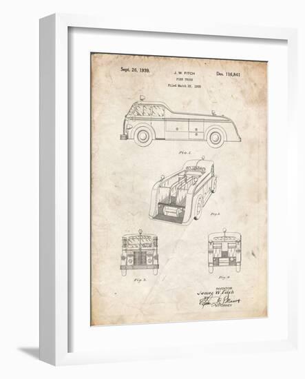 PP128- Vintage Parchment Firetruck 1939 Patent Poster-Cole Borders-Framed Giclee Print