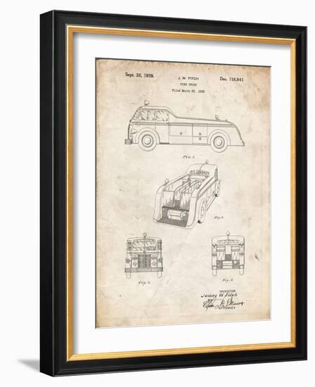 PP128- Vintage Parchment Firetruck 1939 Patent Poster-Cole Borders-Framed Giclee Print