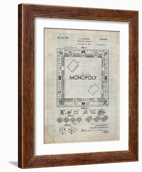 PP131- Antique Grid Parchment Monopoly Patent Poster-Cole Borders-Framed Giclee Print