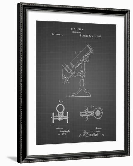 PP132- Black Grid Antique Microscope Patent Poster-Cole Borders-Framed Giclee Print