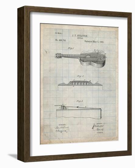 PP139- Antique Grid Parchment Stratton & Son Acoustic Guitar Patent Poster-Cole Borders-Framed Giclee Print