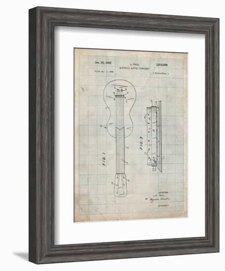 PP140- Antique Grid Parchment Gibson Les Paul Guitar Patent Poster-Cole Borders-Framed Giclee Print