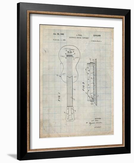 PP140- Antique Grid Parchment Gibson Les Paul Guitar Patent Poster-Cole Borders-Framed Giclee Print