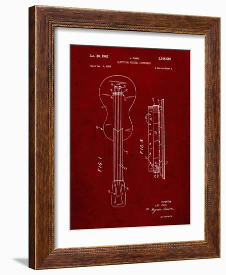 PP140- Burgundy Gibson Les Paul Guitar Patent Poster-Cole Borders-Framed Giclee Print