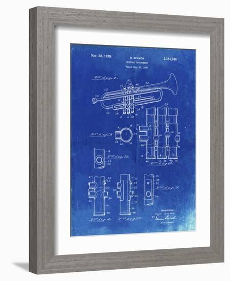 PP141- Faded Blueprint Selmer 1939 Trumpet Patent Poster-Cole Borders-Framed Giclee Print