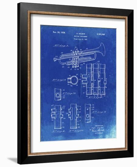 PP141- Faded Blueprint Selmer 1939 Trumpet Patent Poster-Cole Borders-Framed Giclee Print