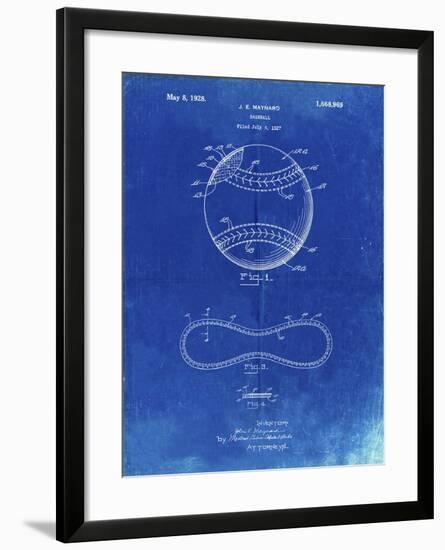 PP143- Faded Blueprint Baseball Stitching Patent-Cole Borders-Framed Giclee Print