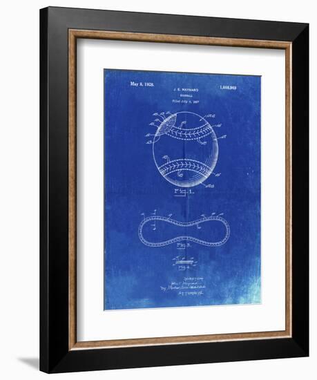 PP143- Faded Blueprint Baseball Stitching Patent-Cole Borders-Framed Giclee Print