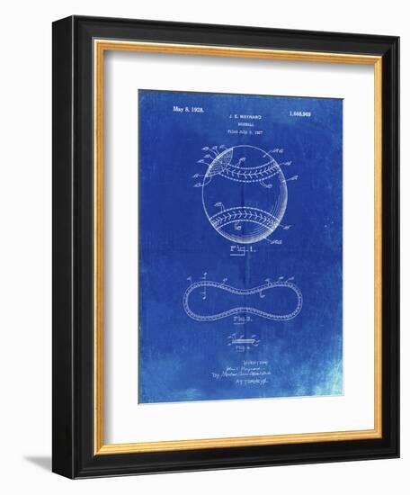 PP143- Faded Blueprint Baseball Stitching Patent-Cole Borders-Framed Giclee Print