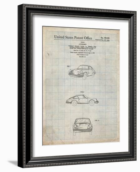 PP144- Antique Grid Parchment 1964 Porsche 911  Patent Poster-Cole Borders-Framed Giclee Print