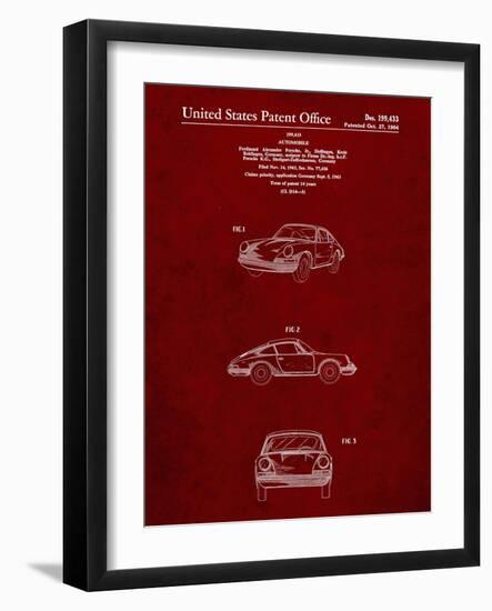 PP144- Burgundy 1964 Porsche 911  Patent Poster-Cole Borders-Framed Giclee Print