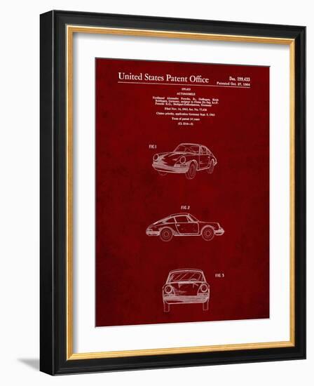 PP144- Burgundy 1964 Porsche 911  Patent Poster-Cole Borders-Framed Giclee Print