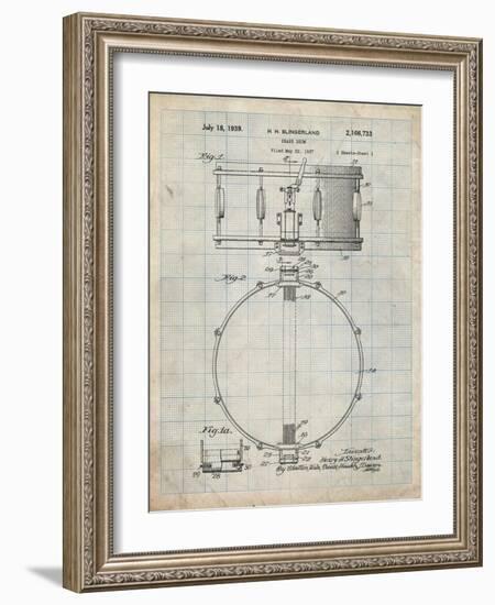 PP147- Antique Grid Parchment Slingerland Snare Drum Patent Poster-Cole Borders-Framed Giclee Print