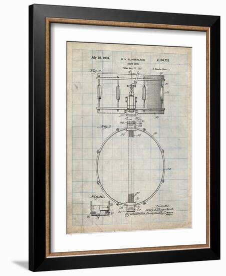 PP147- Antique Grid Parchment Slingerland Snare Drum Patent Poster-Cole Borders-Framed Giclee Print