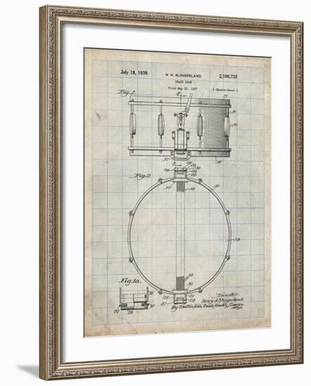 PP147- Antique Grid Parchment Slingerland Snare Drum Patent Poster-Cole Borders-Framed Giclee Print