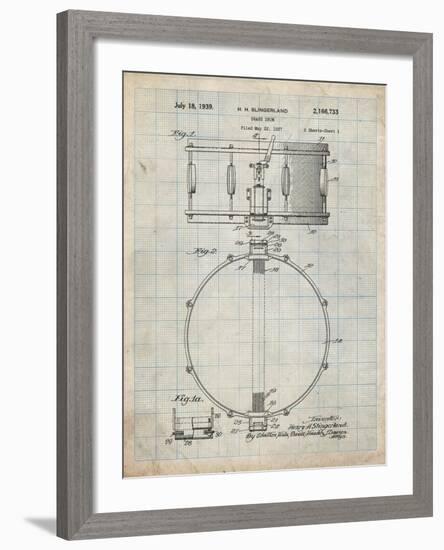 PP147- Antique Grid Parchment Slingerland Snare Drum Patent Poster-Cole Borders-Framed Giclee Print