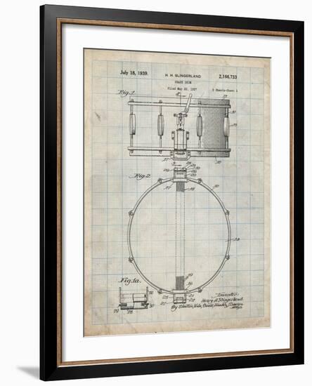 PP147- Antique Grid Parchment Slingerland Snare Drum Patent Poster-Cole Borders-Framed Giclee Print