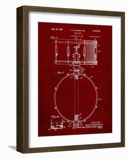 PP147- Burgundy Slingerland Snare Drum Patent Poster-Cole Borders-Framed Giclee Print