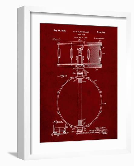 PP147- Burgundy Slingerland Snare Drum Patent Poster-Cole Borders-Framed Giclee Print