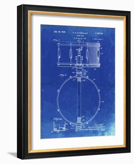 PP147- Faded Blueprint Slingerland Snare Drum Patent Poster-Cole Borders-Framed Giclee Print