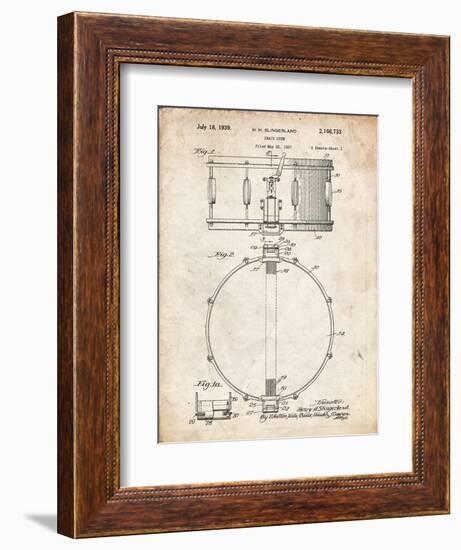 PP147- Vintage Parchment Slingerland Snare Drum Patent Poster-Cole Borders-Framed Giclee Print