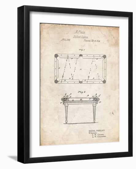 PP149- Vintage Parchment Pool Table Patent Poster-Cole Borders-Framed Giclee Print