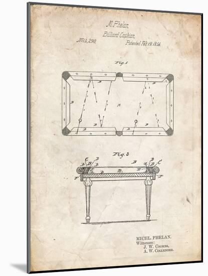 PP149- Vintage Parchment Pool Table Patent Poster-Cole Borders-Mounted Giclee Print