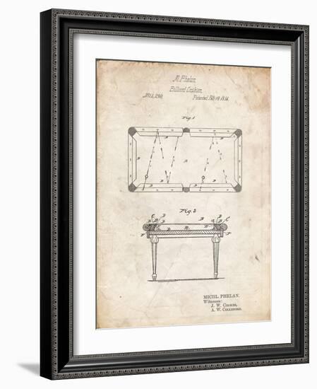 PP149- Vintage Parchment Pool Table Patent Poster-Cole Borders-Framed Giclee Print