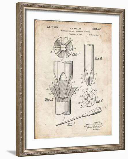 PP153- Vintage Parchment Phillips Head Screw Driver Patent Poster-Cole Borders-Framed Giclee Print