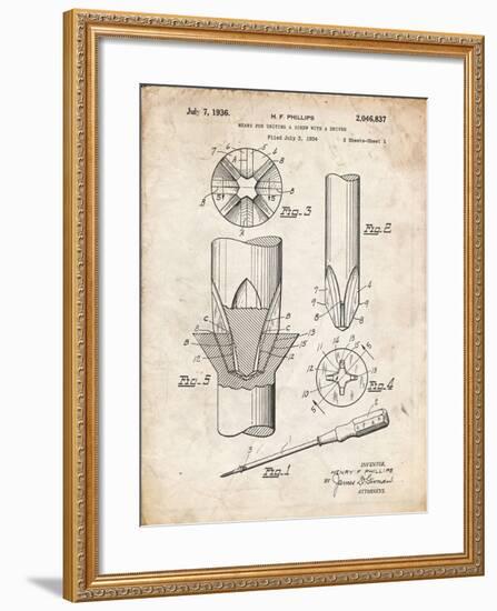 PP153- Vintage Parchment Phillips Head Screw Driver Patent Poster-Cole Borders-Framed Giclee Print