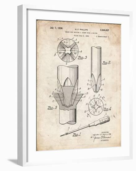 PP153- Vintage Parchment Phillips Head Screw Driver Patent Poster-Cole Borders-Framed Giclee Print