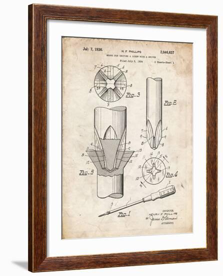 PP153- Vintage Parchment Phillips Head Screw Driver Patent Poster-Cole Borders-Framed Giclee Print