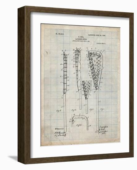 PP166- Antique Grid Parchment Lacrosse Stick Patent Poster-Cole Borders-Framed Giclee Print