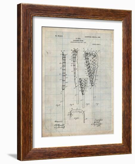 PP166- Antique Grid Parchment Lacrosse Stick Patent Poster-Cole Borders-Framed Giclee Print